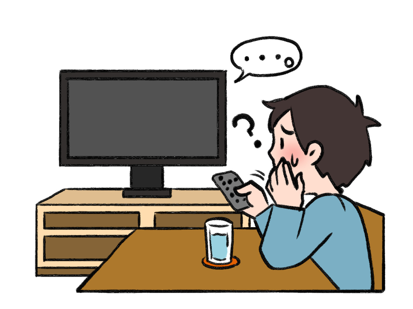 リモコンの使い方に悩む男性